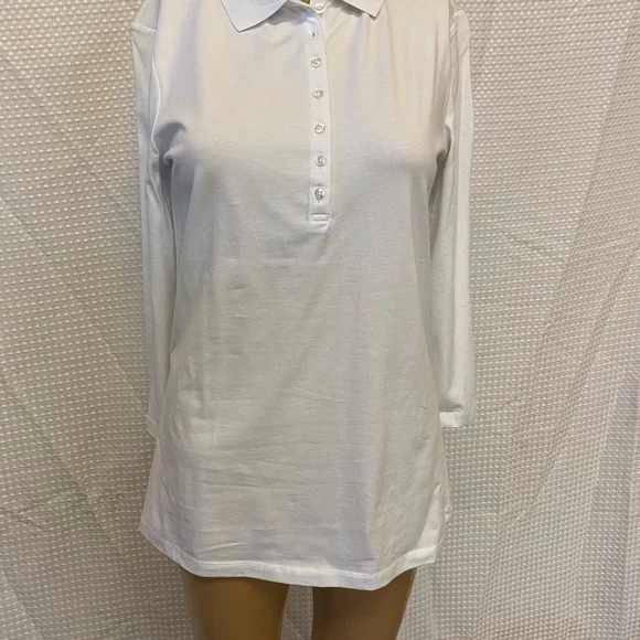 Long Tall Sally Collard Top 3/4 Sleeve Front Buttons Turkish Cotton White W XS - Picture 6 of 7